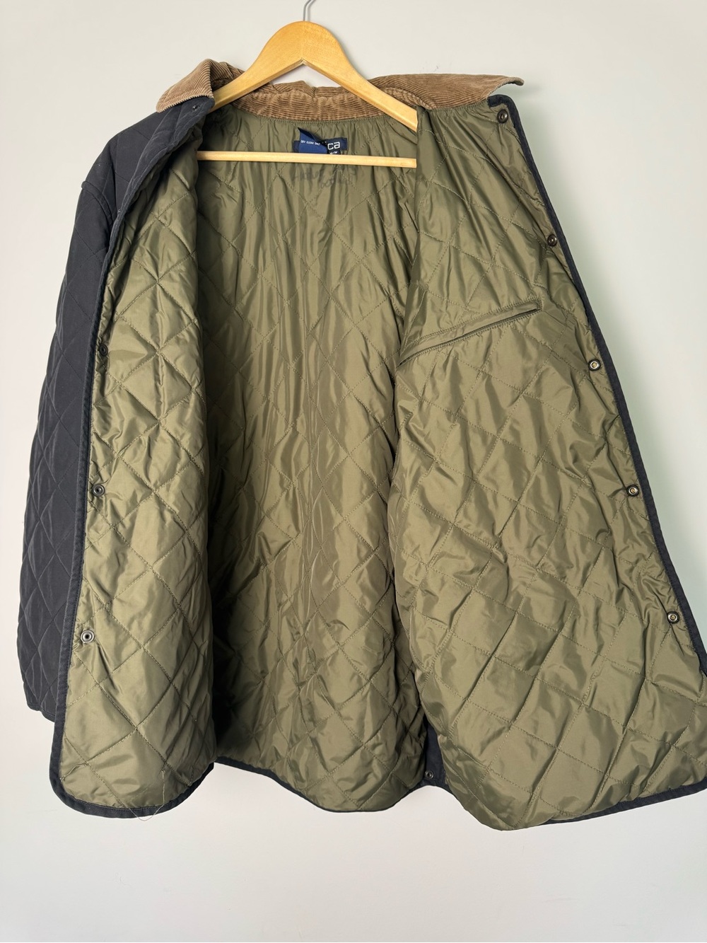 Vintage Nautica Quilted Barn Jacket Charcoal Corduroy Collar Cottage Farmer Fall - Picture 9 of 10